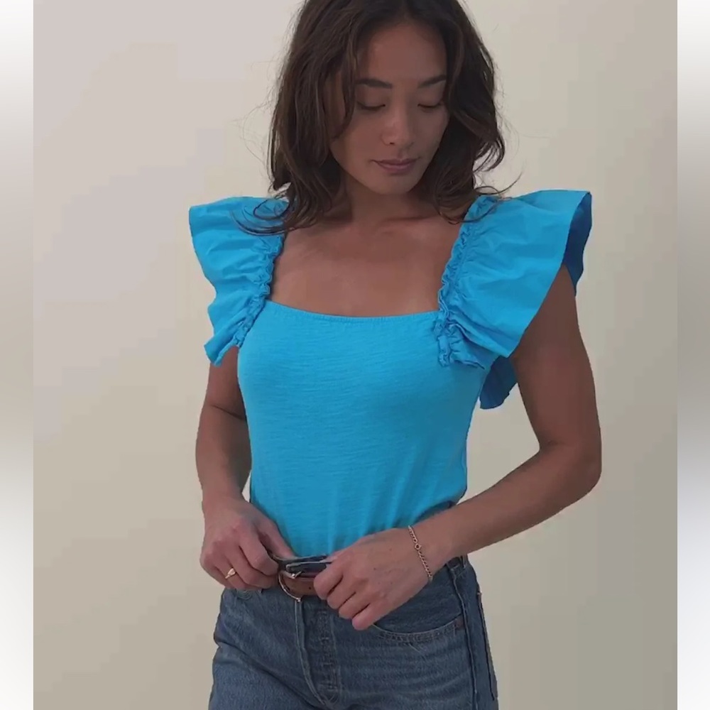 Nation Ltd. Misty Open Back Ruffle Top Size S Vibrant Blue EUC